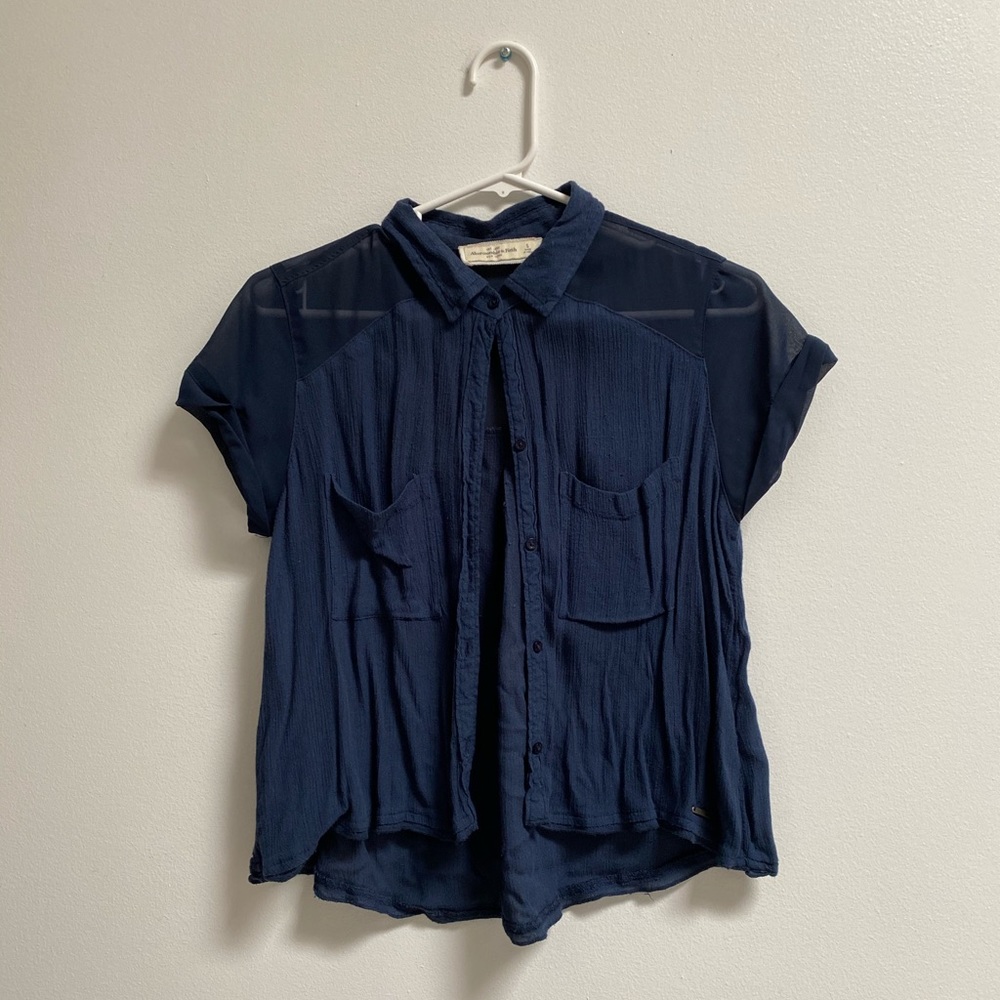 Abercrombie & Fitch Navy Combination Button Blouse S